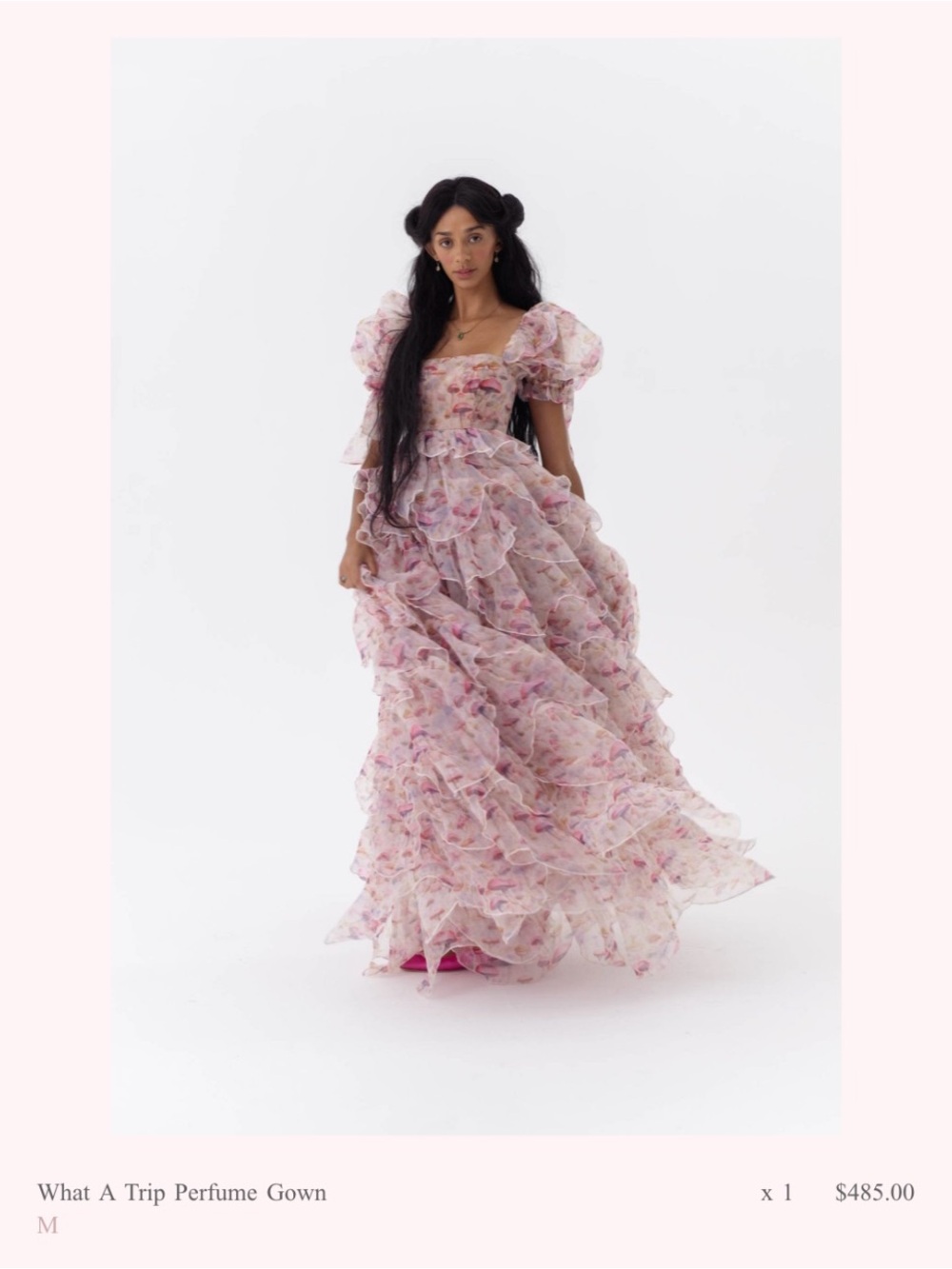 Selkie What A Trip Perfume Gown — Pink Floral Ruffle Maxi Dress (VERY NEW)